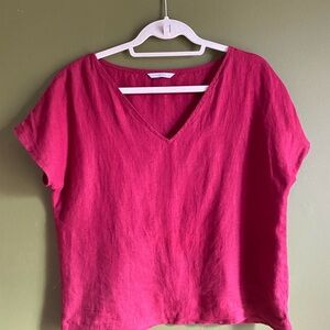 Women's Burgundy Red Linen V-Neck Top